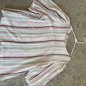 Striped Blouse with Pink and Black Accents